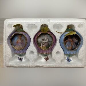3 Bradford Editions Set 2 Enchanted Garden Lisa Jane Fairy Ornaments Christmas